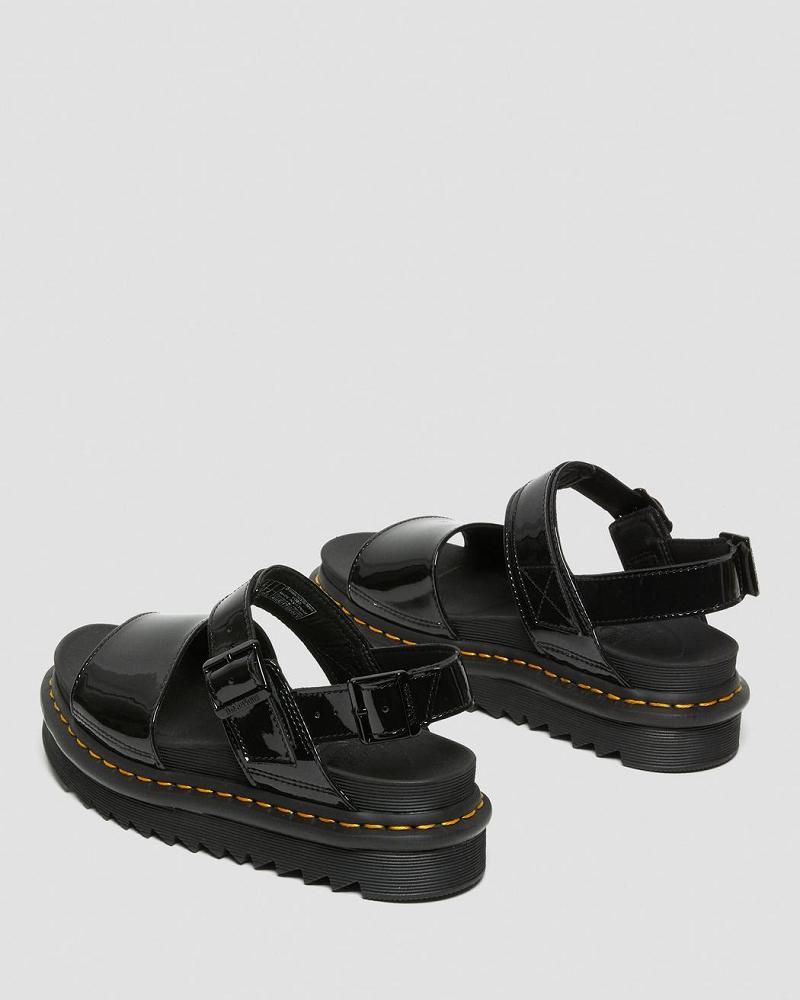 Black Women's Dr Martens Voss Patent Leather Gladiator Sandals | CA 307KOR